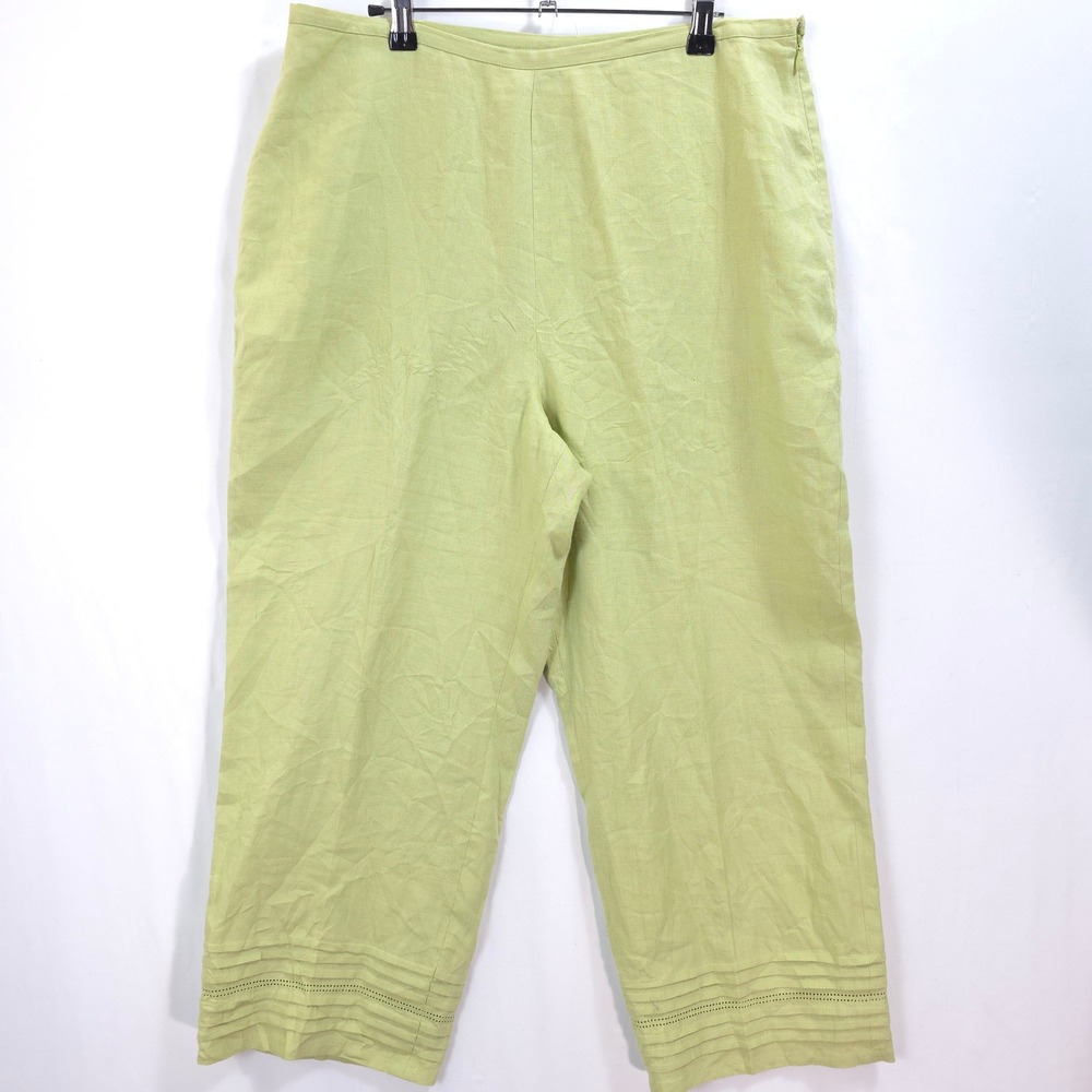 Parisian Signature Linen Pants Pintuck Eyelet Women 14 Lime Green Coastal‎ Chic